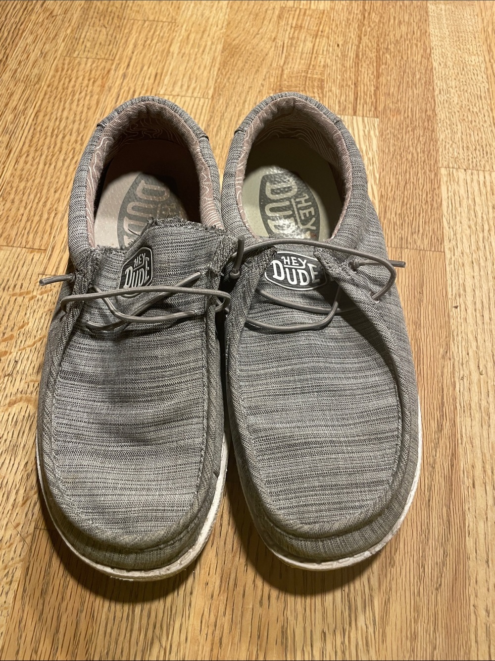 Boy4/Women6 HEY DUDE Gray Canvas Slip-On Loafers
